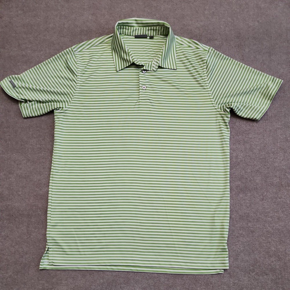 Ashworth Mens Golf Polo Shirt Large White Green Striped Short Sleeve